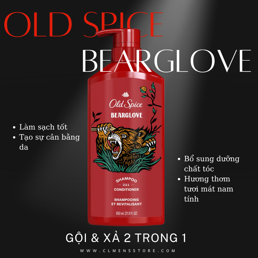 Dầu gội xả 2 trong 1 Old Spice Bearglove - 650ml