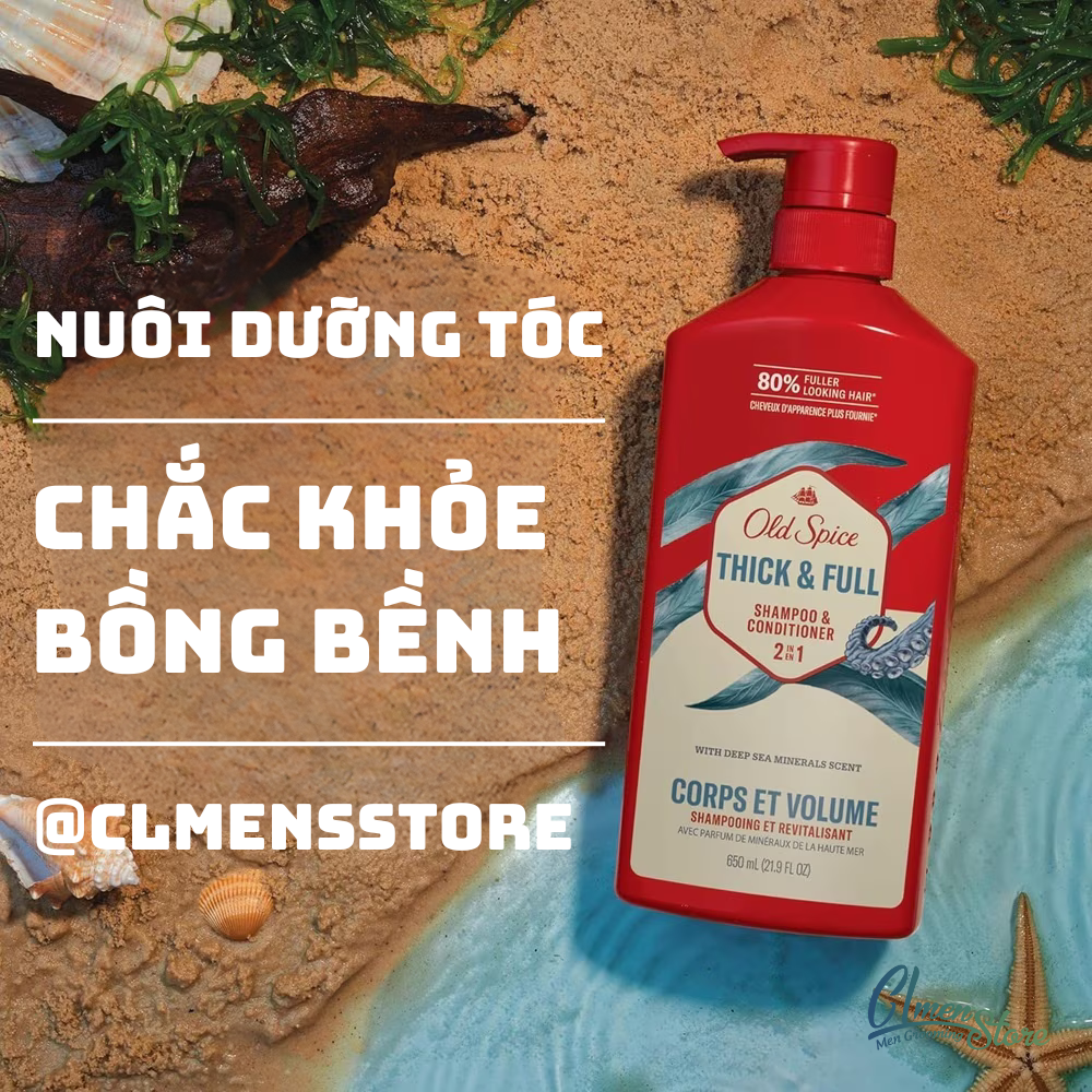 dầu gội xả 2 trong 1 Old Spice Thick Full (Deep Sea)